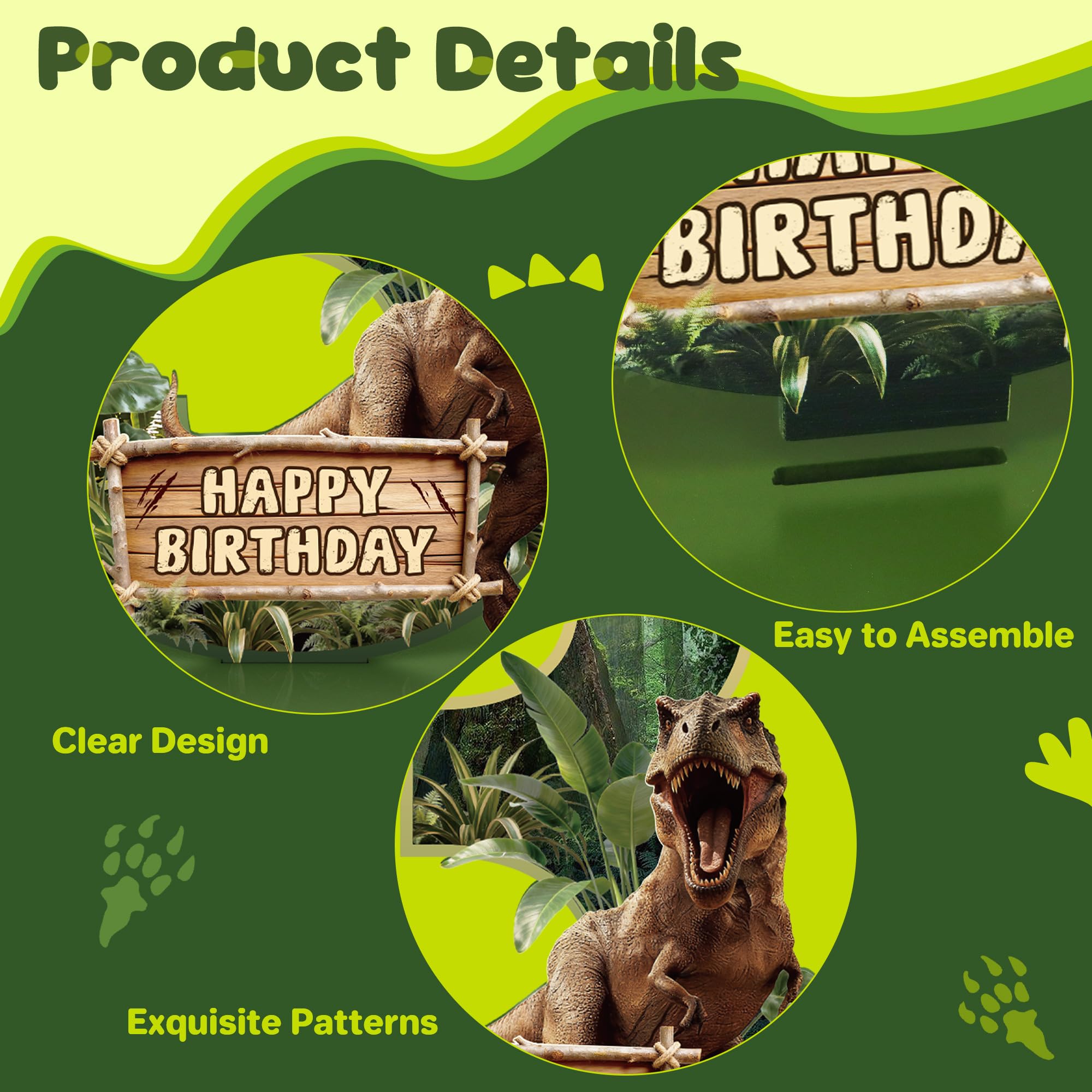 Dinosaur Table Decorations for 3rd Birthday – Wooden Number 3 Sign Centerpiece with Base