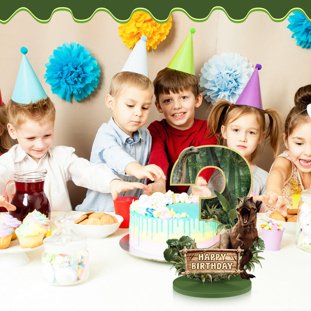 Dinosaur Table Decorations for 3rd Birthday – Wooden Number 3 Sign Centerpiece with Base