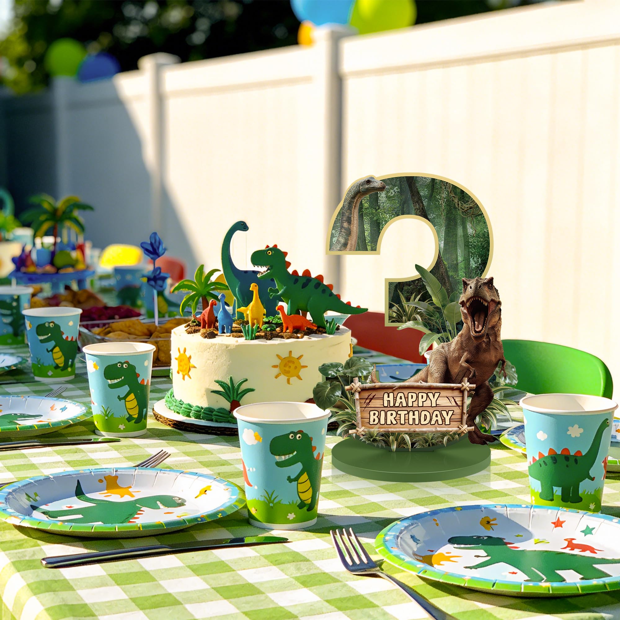 Dinosaur Table Decorations for 3rd Birthday – Wooden Number 3 Sign Centerpiece with Base
