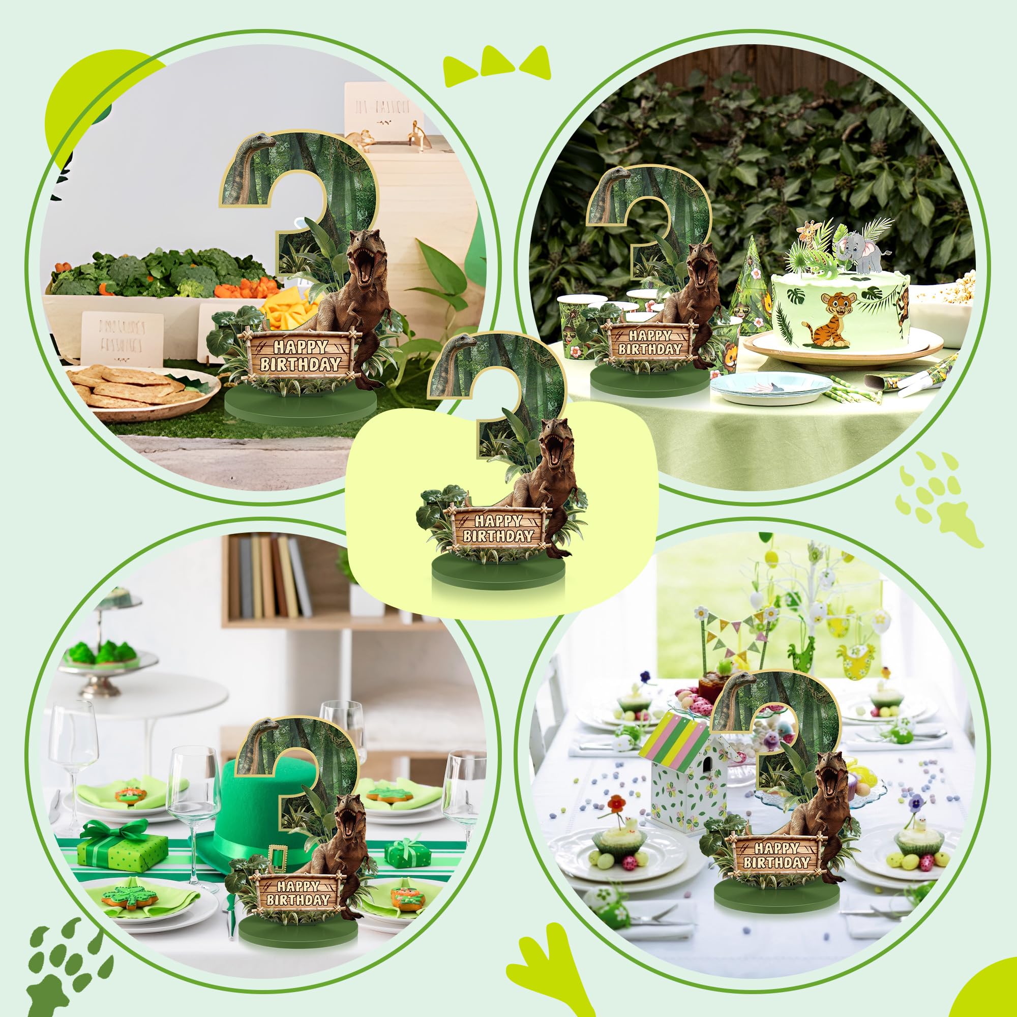 Dinosaur Table Decorations for 3rd Birthday – Wooden Number 3 Sign Centerpiece with Base