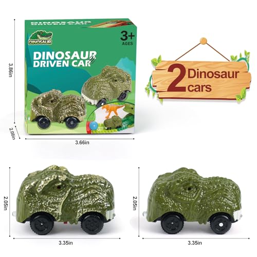 Dinosaur Track Car Toys 2-Pack – LED Light-Up Cars for Kids Ages 3-7, Compatible with Dinosaur Race Track Sets