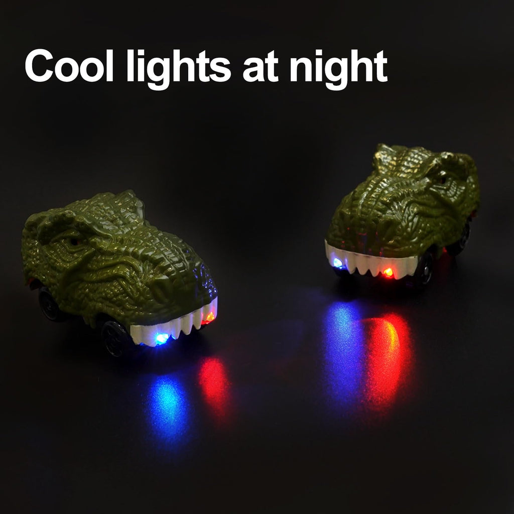 Dinosaur Track Car Toys 2-Pack – LED Light-Up Cars for Kids Ages 3-7, Compatible with Dinosaur Race Track Sets