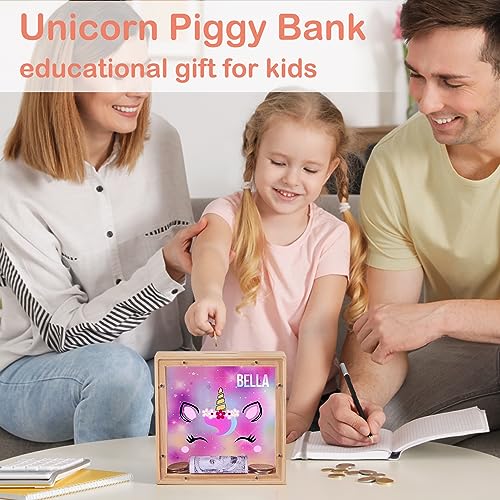 Dinosaur Wooden Piggy Bank for Kids - DIY Sticker Money Coin Bank with Acrylic Window