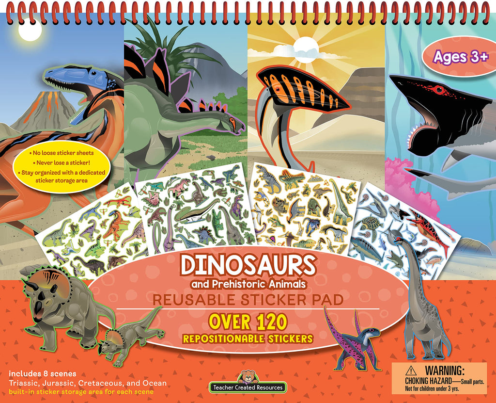 Dinosaurs and Prehistoric Animals Reusable Sticker Pad – Over 150 Repositionable Stickers for Creative Play