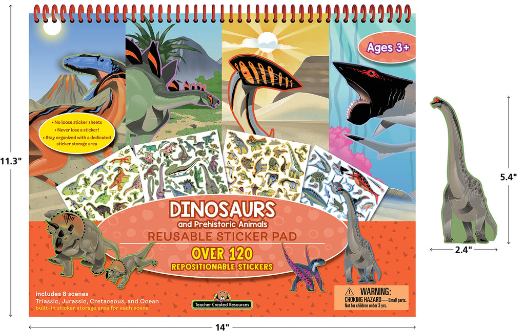 Dinosaurs and Prehistoric Animals Reusable Sticker Pad – Over 150 Repositionable Stickers for Creative Play