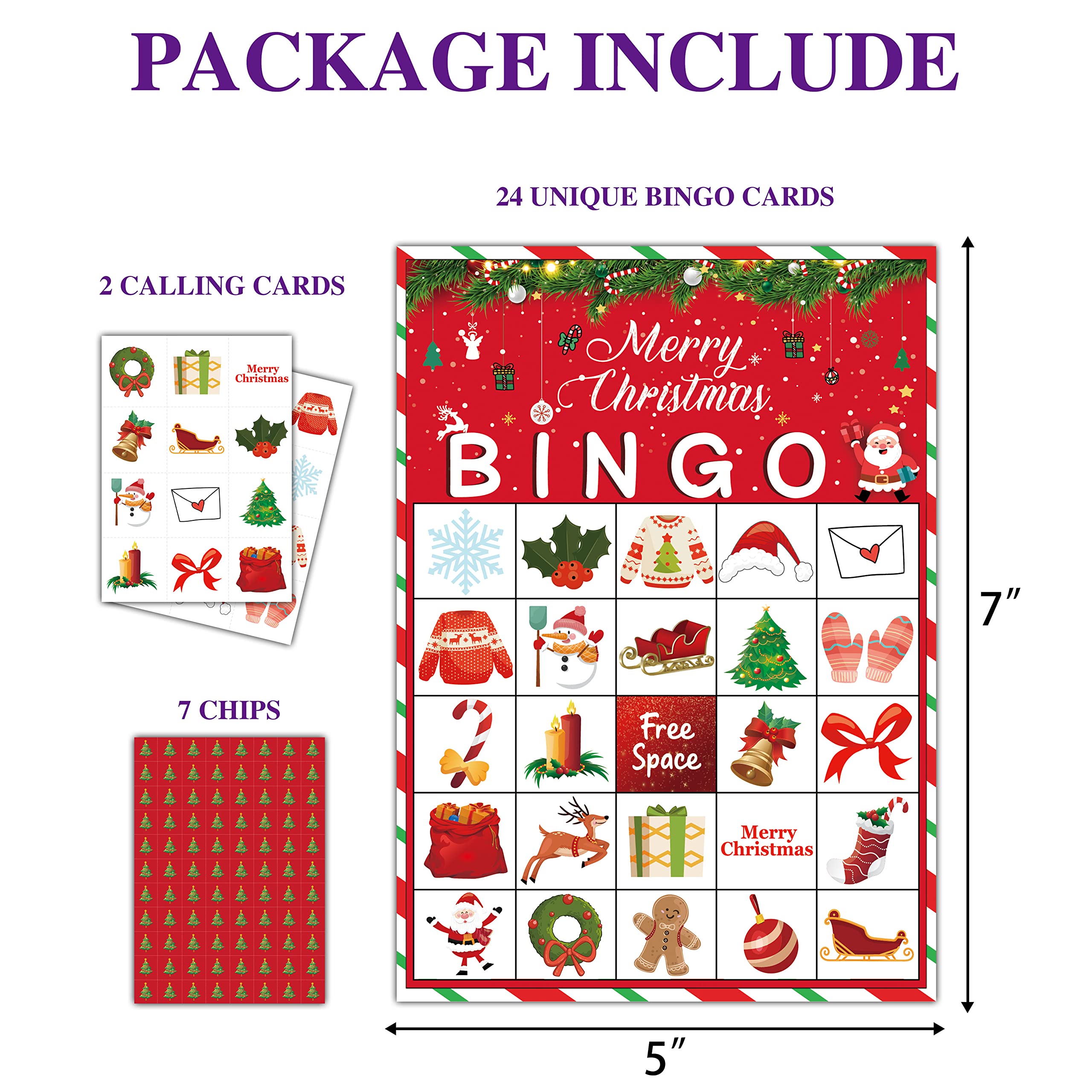 Disfuco Holiday Bingo Game Set for 24 Players – Christmas & Winter Party Favor Cards with Chips