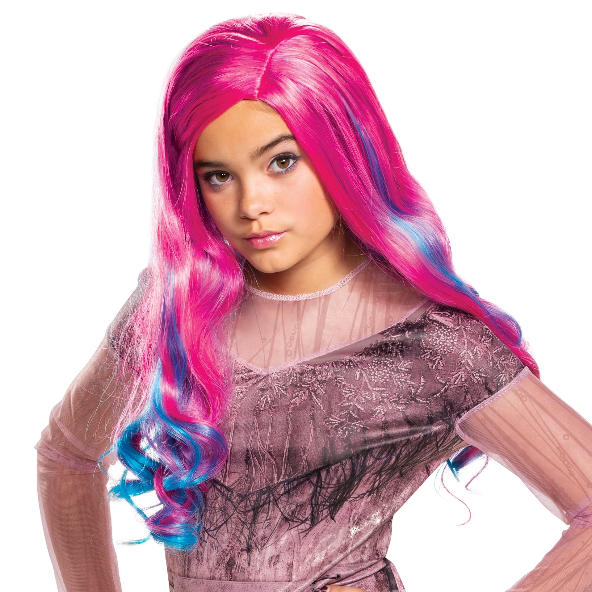Disguise Girls Audrey Descendants 3 Wig - Standard Size Pink with Blue Highlights