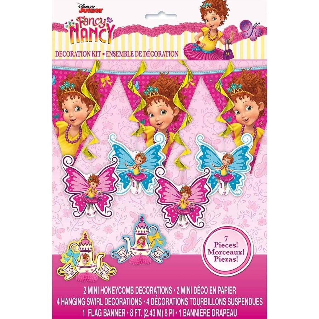 Disney Fancy Nancy 7-Piece Party Decorating Kit – Multicolor, Themed Decor for Birthdays & Events