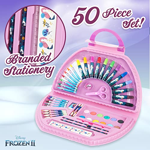 Disney Frozen Pink Colored Pencils & Art Set - 50 Piece Kids Drawing Supplies in Carry Case