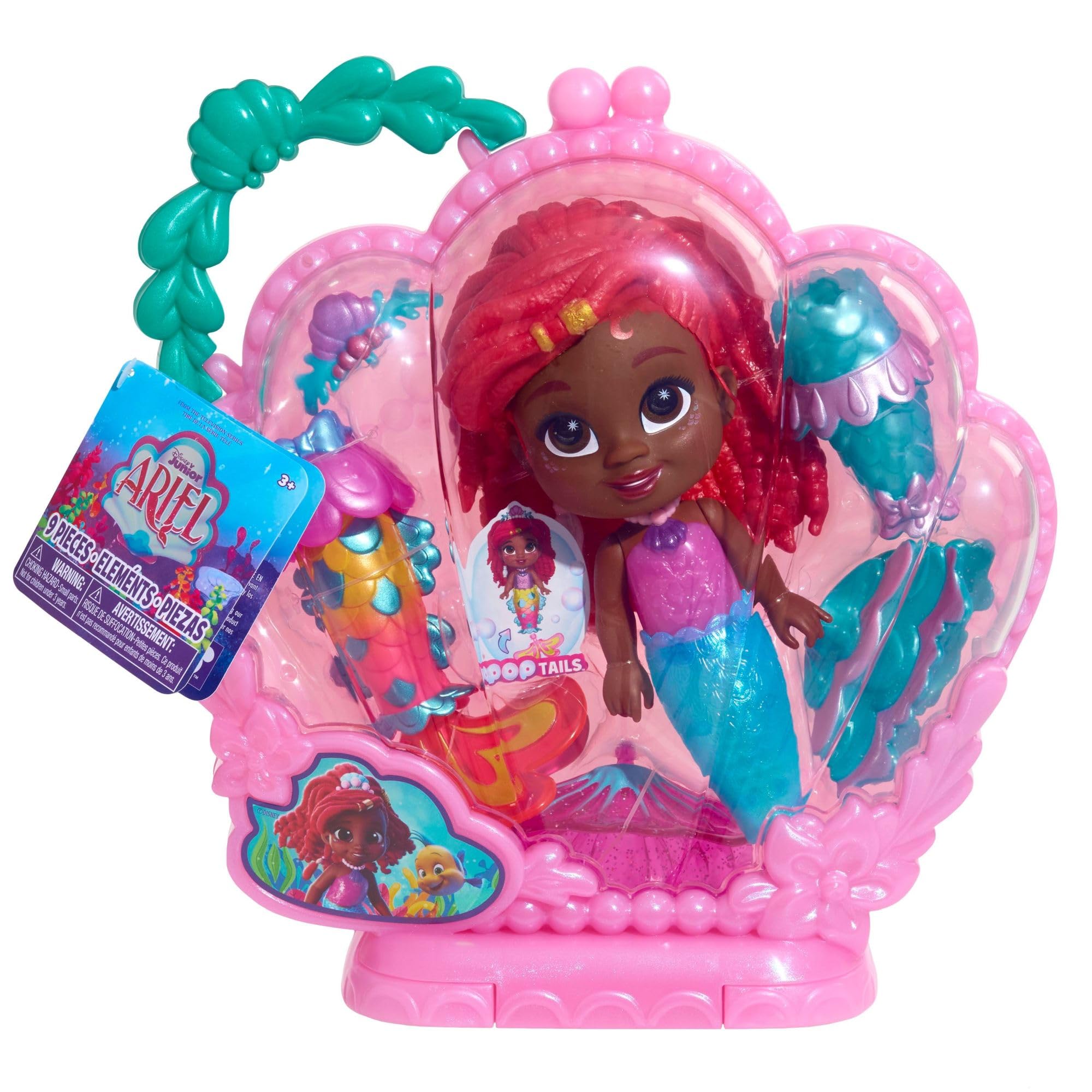 Disney Junior Pop Tails Ariel Doll with 9 Pieces, 7.5-Inch, Ages 3+