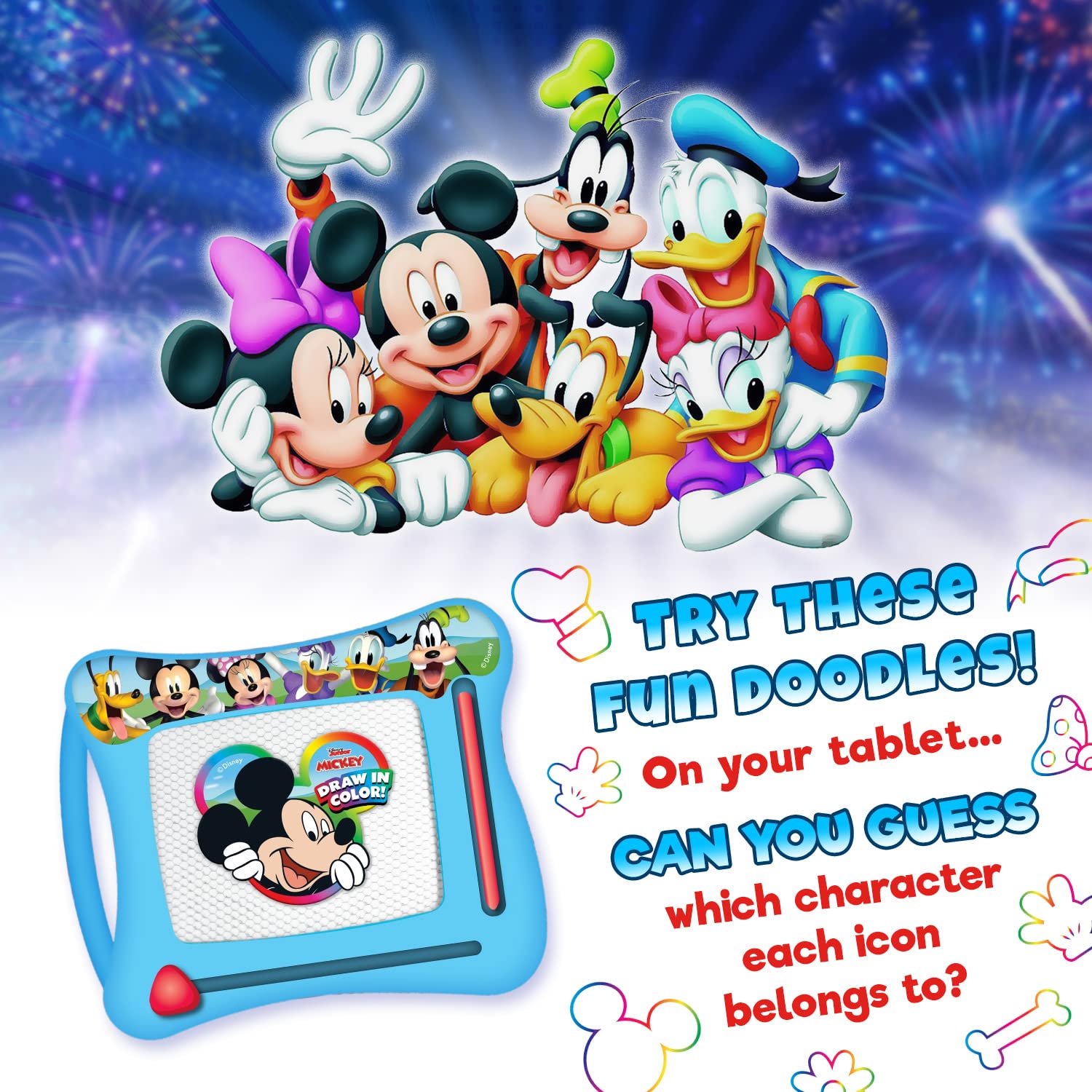 Disney Mickey Mouse Magnetic Drawing Board – JA-RU Mess-Free Doodle Tablet for Toddlers & Kids