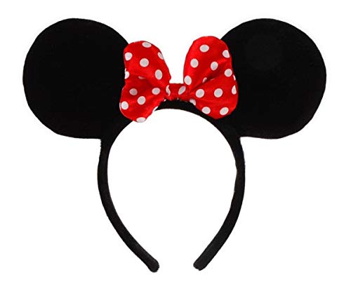 Disney Minnie Mouse Ears Headband – Plush Velvet Ears with Red Polka Dot Bow, Officially Licensed by elope