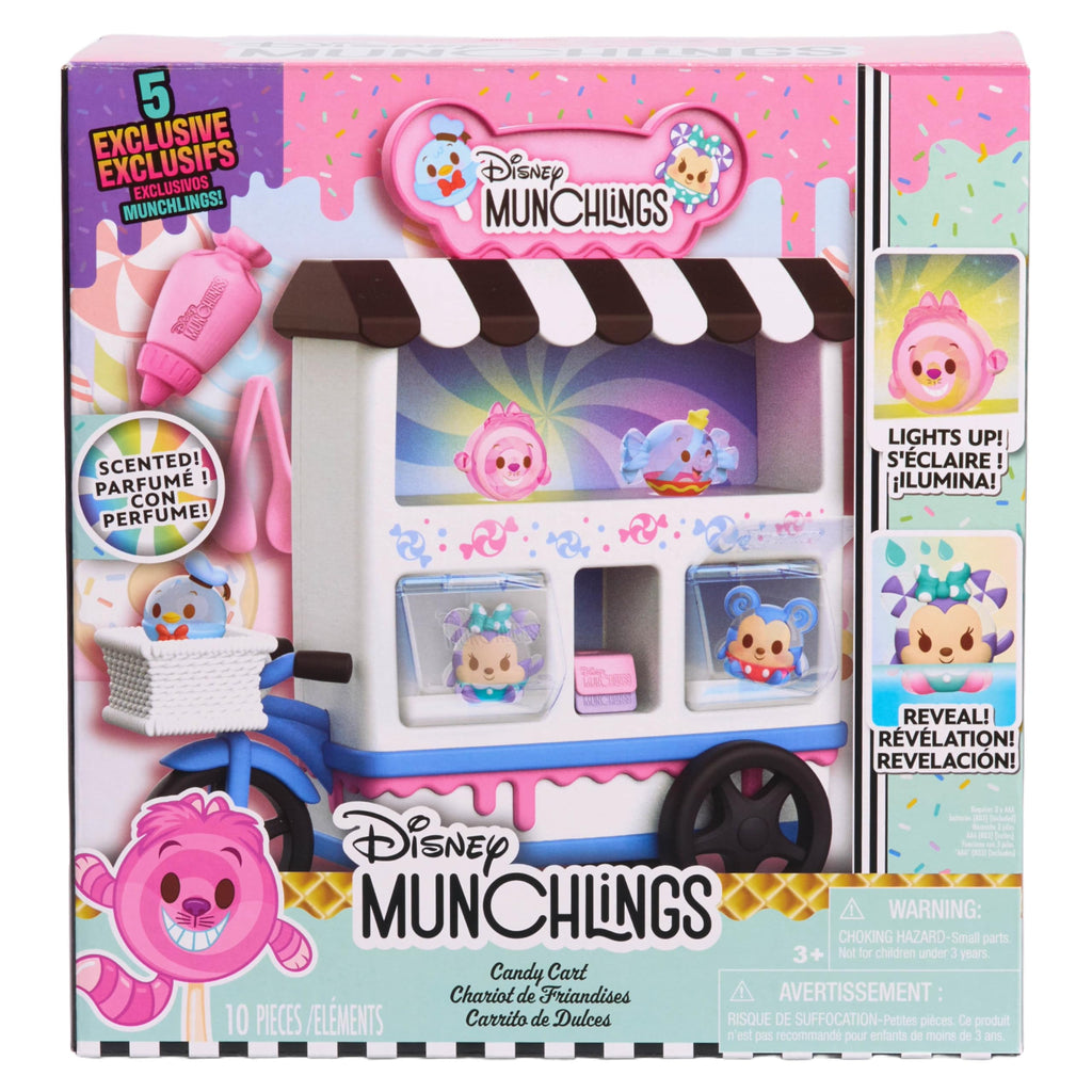 Disney Munchlings Candy Cart Playset – 13-Piece Light-Up Pretend Play with Scented Figures