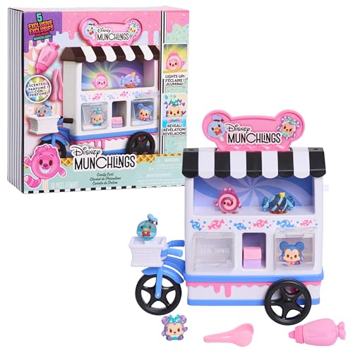 Disney Munchlings Candy Cart Playset – 13-Piece Light-Up Pretend Play with Scented Figures