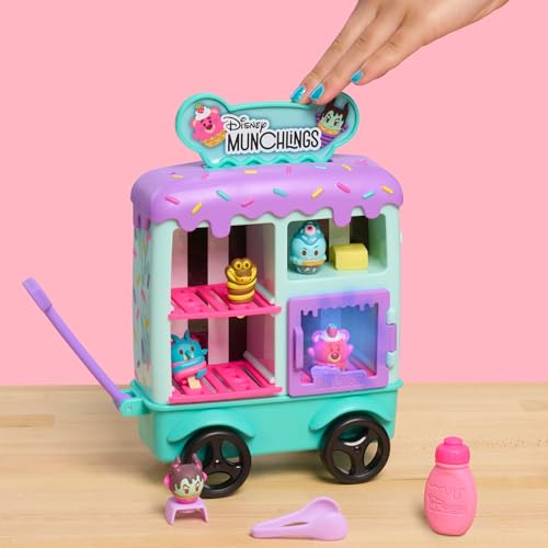 Disney Munchlings Ice Cream Cart – 13-Piece Light-Up Color Change Playset with 5 Scented Figures