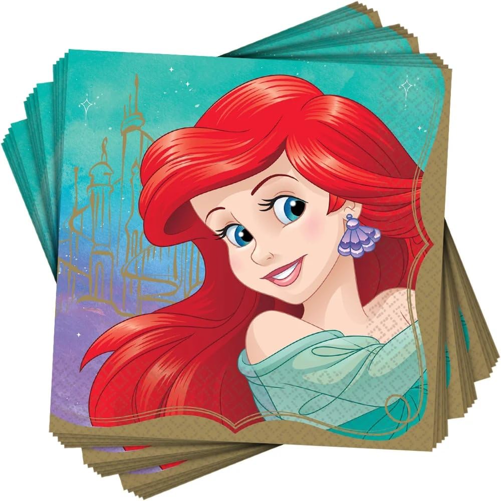 Disney Princess Ariel Luncheon Napkins - 16-Pack of 6.5-Inch 2-Ply Party Napkins by Amscan