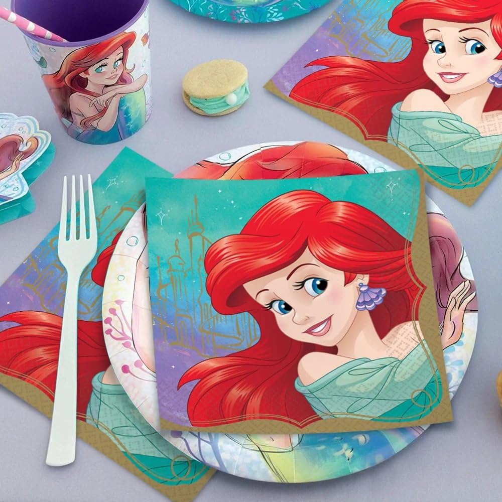 Disney Princess Ariel Luncheon Napkins - 16-Pack of 6.5-Inch 2-Ply Party Napkins by Amscan
