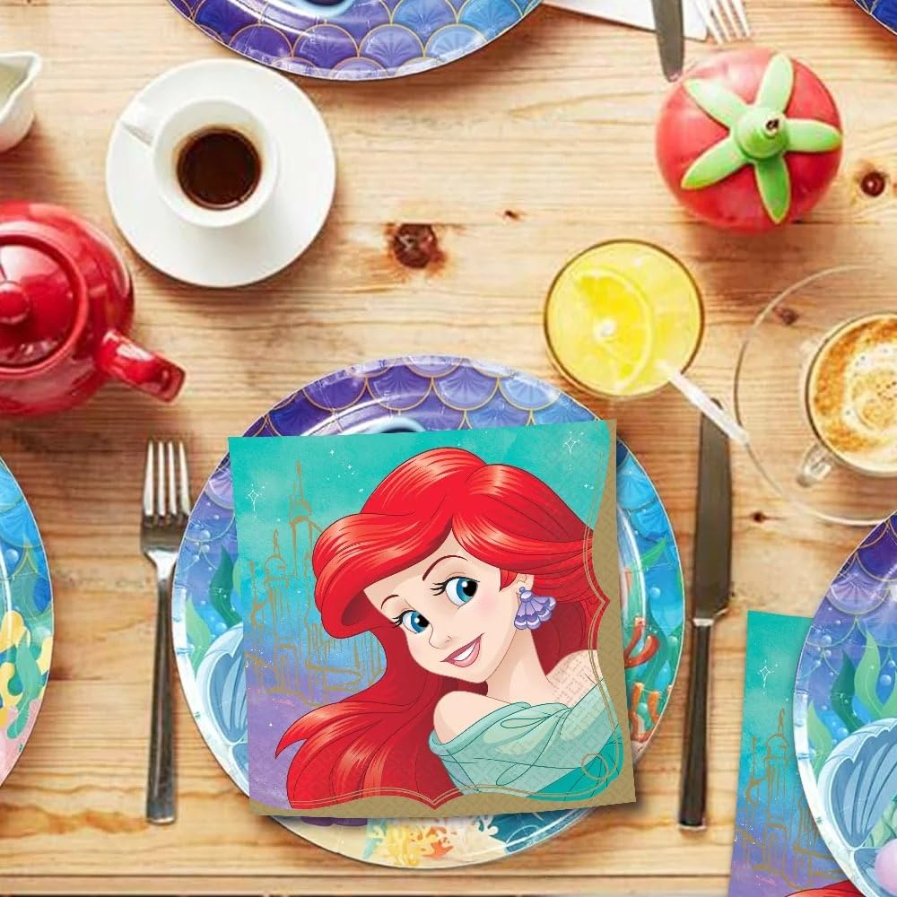 Disney Princess Ariel Luncheon Napkins - 16-Pack of 6.5-Inch 2-Ply Party Napkins by Amscan