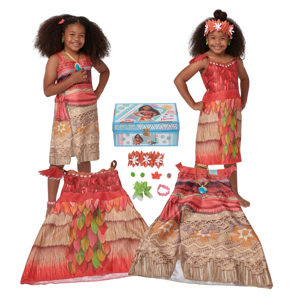 Disney Princess Moana 11-Piece Dress-Up Trunk – 2 Dresses, Island Accessories & Storage Case