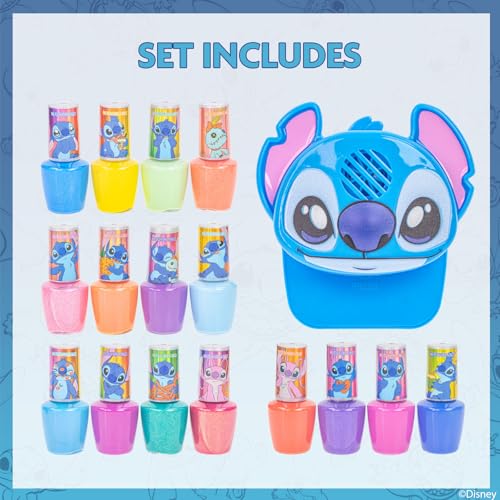 Disney Stitch 16-Color Water-Based Peel-Off Nail Polish Set with Nail Dryer - Safe for Kids 3+