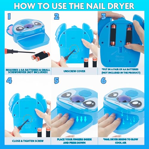 Disney Stitch 16-Color Water-Based Peel-Off Nail Polish Set with Nail Dryer - Safe for Kids 3+