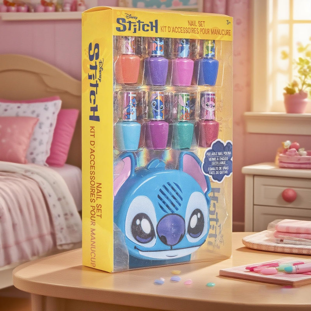 Disney Stitch 16-Color Water-Based Peel-Off Nail Polish Set with Nail Dryer - Safe for Kids 3+