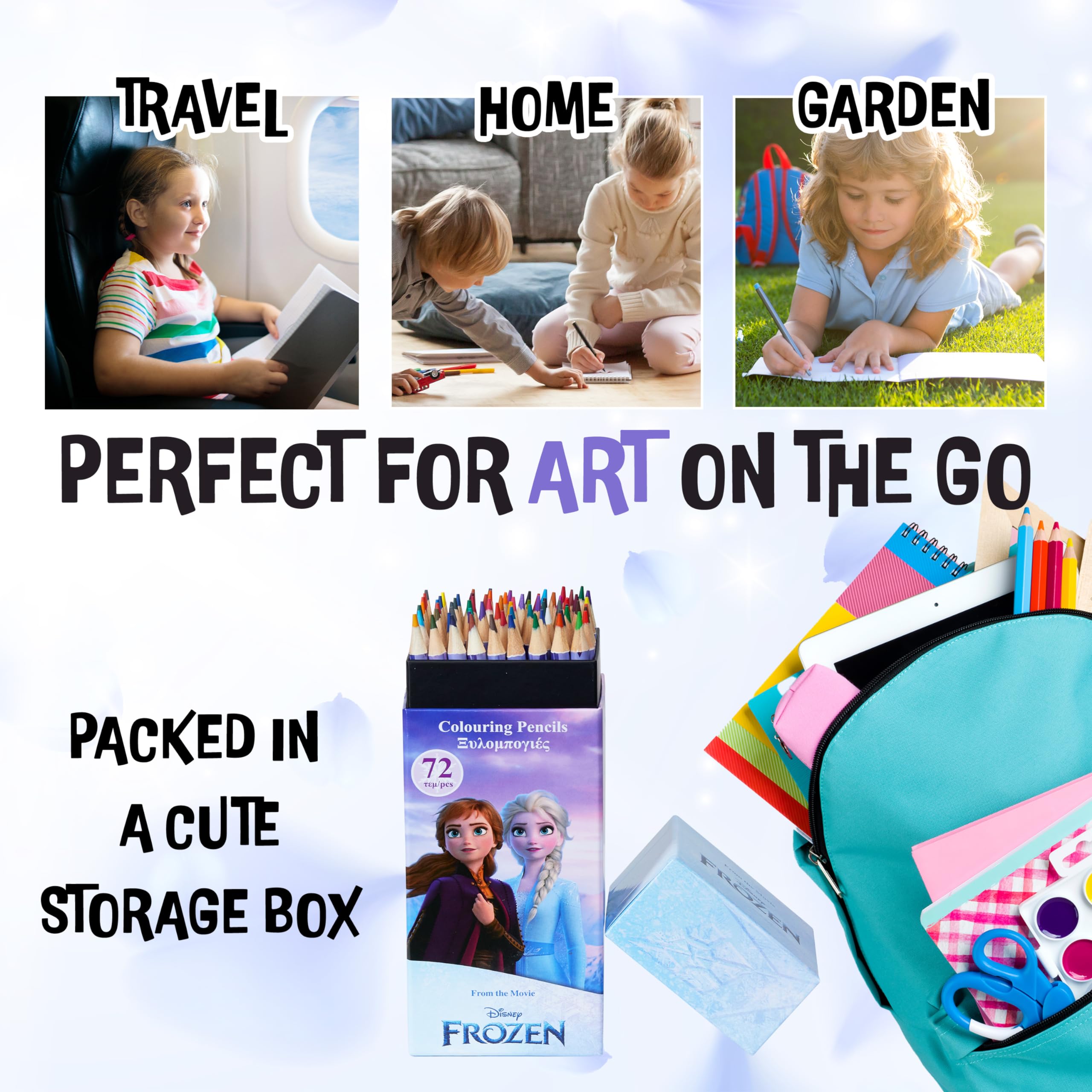 Disney Stitch 72 Colored Pencils for Kids - Lilac Frozen Theme