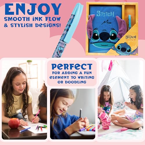 Disney Stitch A5 Lockable Journal with Pen - Blue Fluffy Hardcover Notebook for Girls Teens