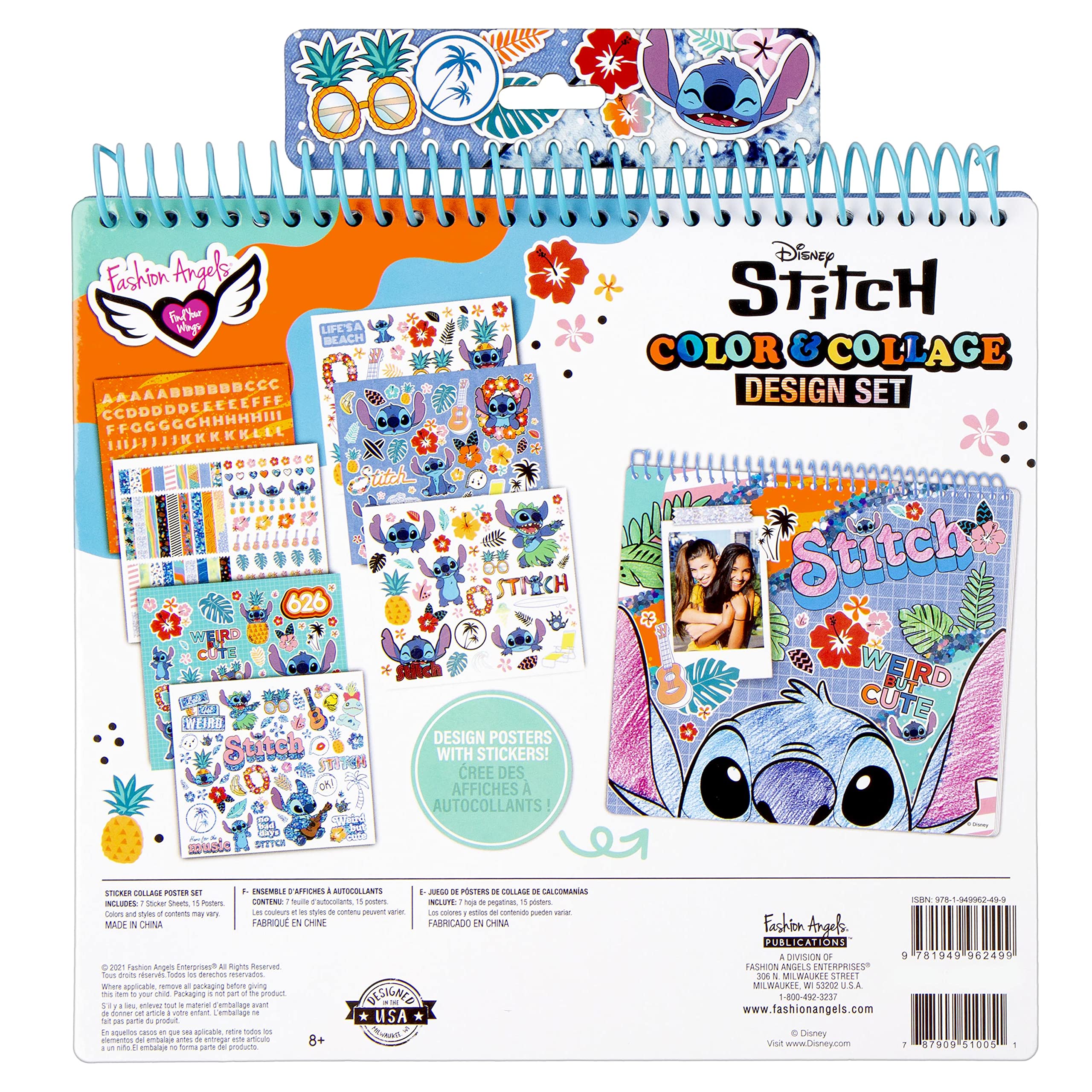 Disney Stitch Color & Collage Design Set by Fashion Angels – 15 Posters & 450+ Stickers for Kids Ages 8+