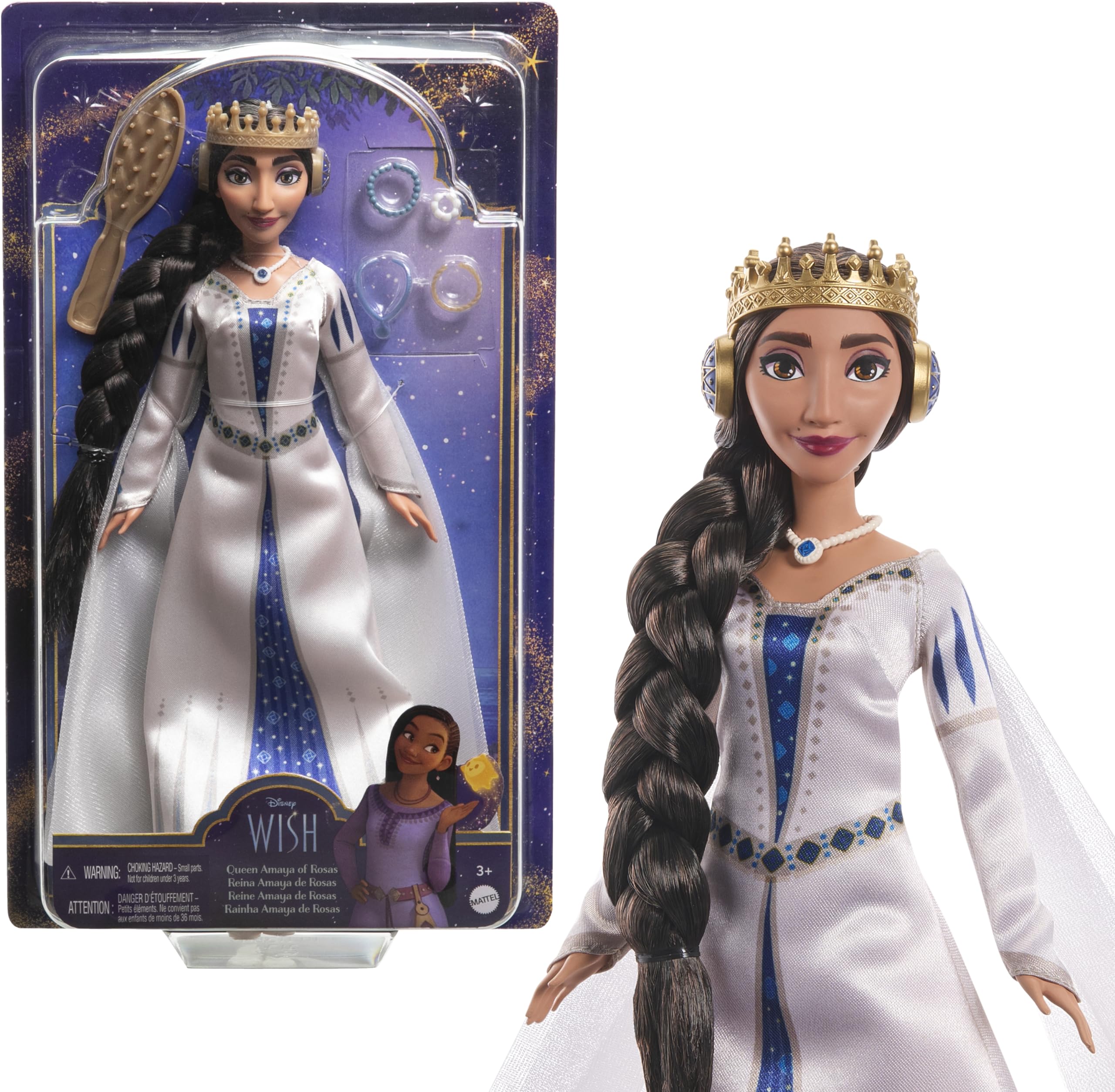 Disney Wish Queen Amaya of Rosas Fashion Doll - Posable with Removable Gown, Crown & Accessories
