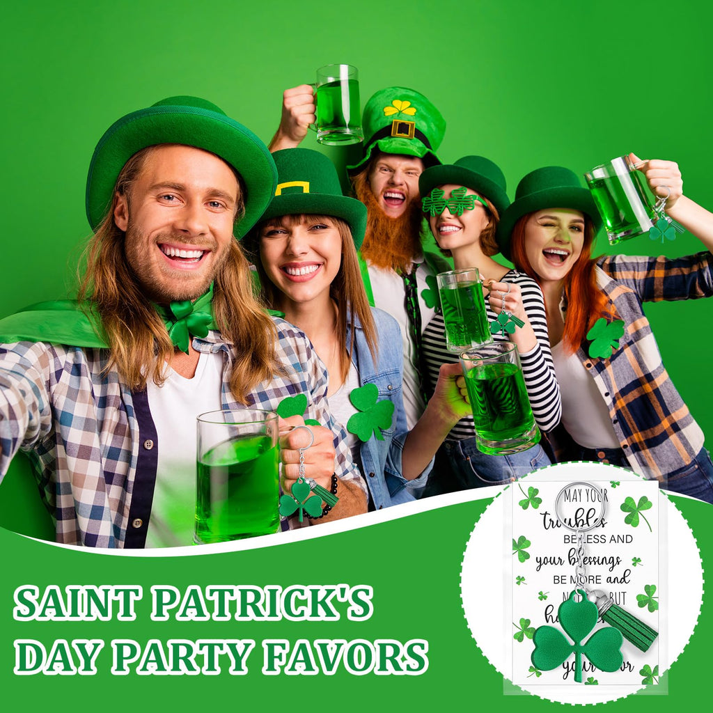 Dispowreath 36 Pack St. Patrick's Day Gift Sets - Shamrock Keychains with Tassels, Blessing Cards, OPP Bags for Irish Party Favors