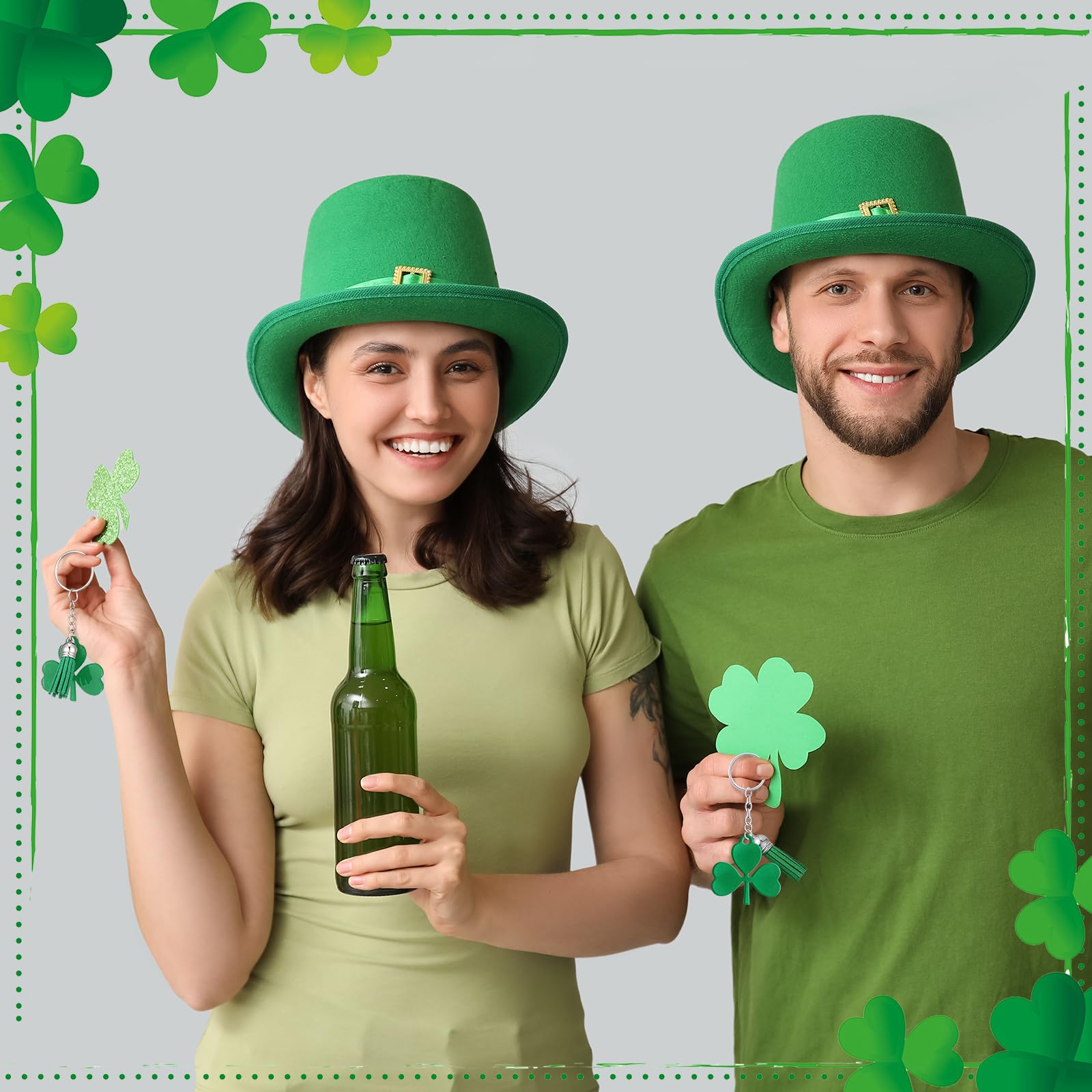 Dispowreath 36 Pack St. Patrick's Day Gift Sets - Shamrock Keychains with Tassels, Blessing Cards, OPP Bags for Irish Party Favors