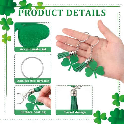 Dispowreath 36 Pack St. Patrick's Day Gift Sets - Shamrock Keychains with Tassels, Blessing Cards, OPP Bags for Irish Party Favors