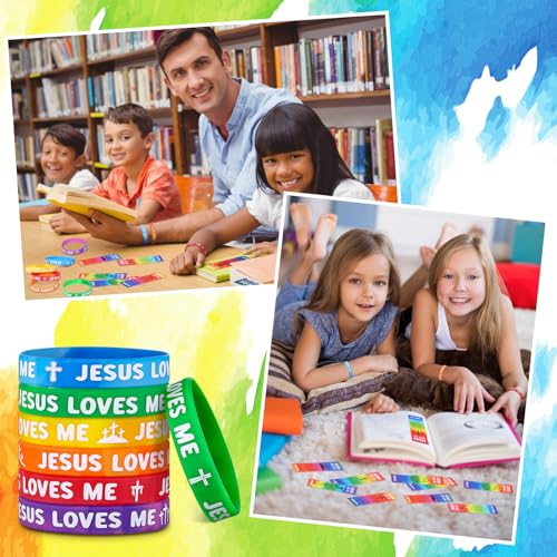 Dispowreath 60 Pcs Christian Gift Set: John 3:16 Wristbands and Bookmarks for Kids Sunday School