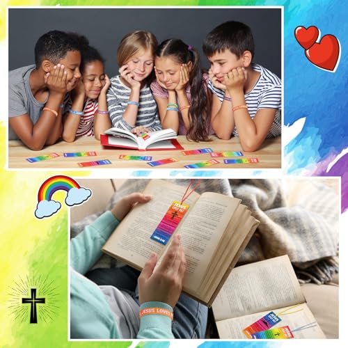 Dispowreath 60 Pcs Christian Gift Set: John 3:16 Wristbands and Bookmarks for Kids Sunday School