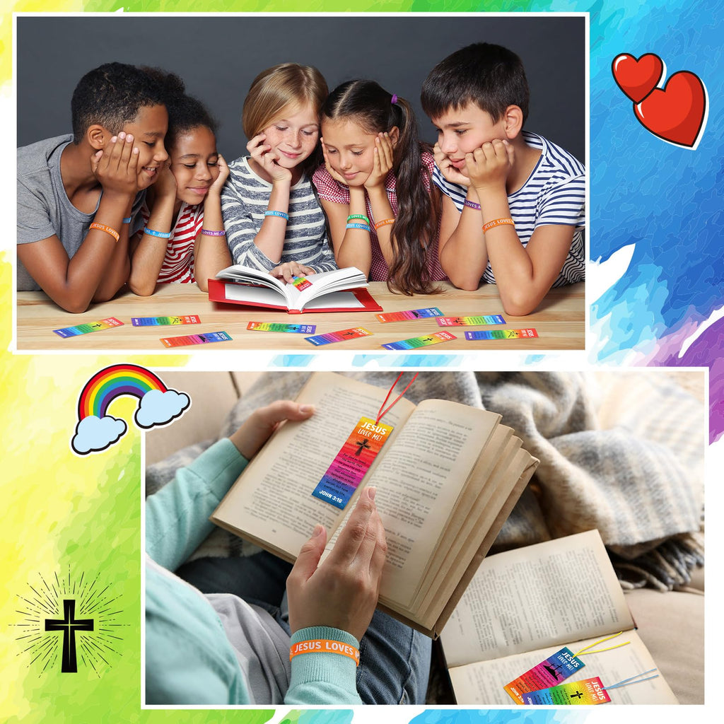 Dispowreath 60 Pcs Christian Gift Set: John 3:16 Wristbands and Bookmarks for Kids Sunday School