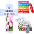 Dispowreath 60-Piece Easter He Is Risen Bookmarks and Bracelets Set – Bible Verse Matthew 28:6 Christian Gifts for Church or Sunday School
