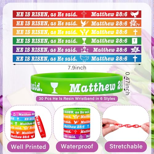 Dispowreath 60-Piece Easter He Is Risen Bookmarks and Bracelets Set – Bible Verse Matthew 28:6 Christian Gifts for Church or Sunday School