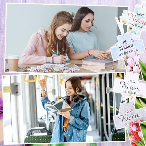 Dispowreath 60-Piece Easter He Is Risen Bookmarks and Bracelets Set – Bible Verse Matthew 28:6 Christian Gifts for Church or Sunday School