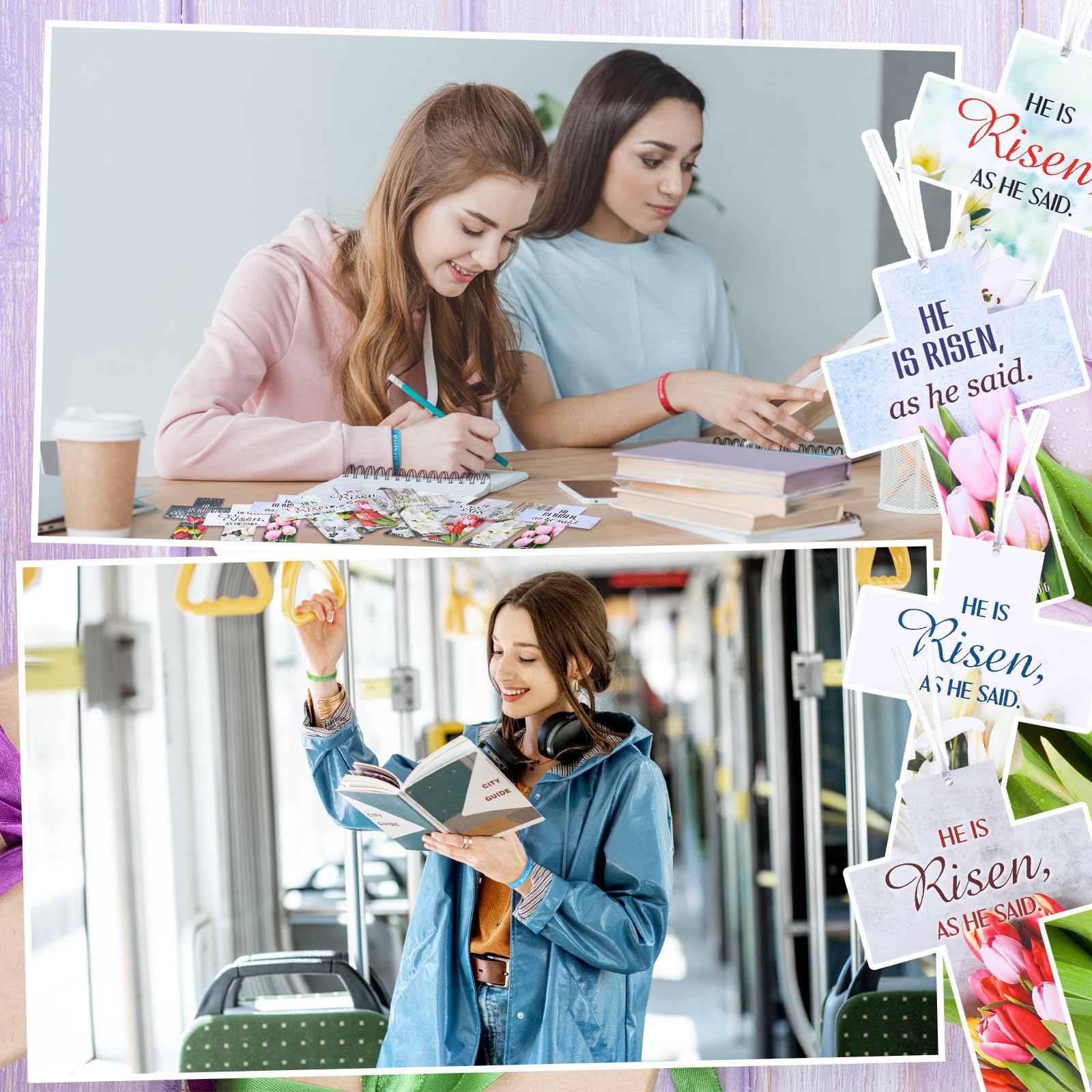 Dispowreath 60-Piece Easter He Is Risen Bookmarks and Bracelets Set – Bible Verse Matthew 28:6 Christian Gifts for Church or Sunday School