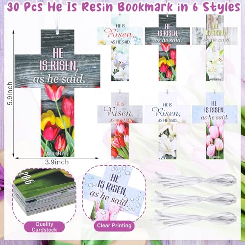 Dispowreath 60-Piece Easter He Is Risen Bookmarks and Bracelets Set – Bible Verse Matthew 28:6 Christian Gifts for Church or Sunday School