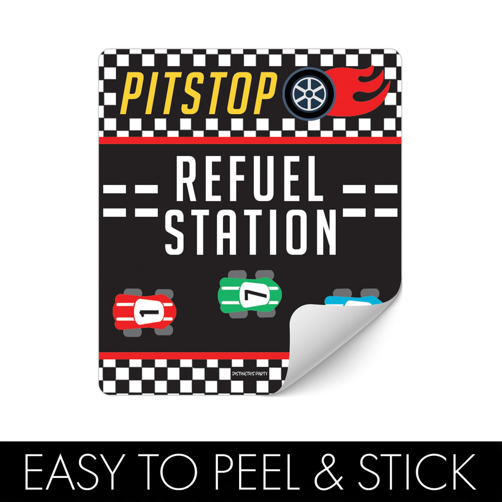 Distinctivs 32-Pack Race Car Chip Bag Labels – Pitstop Refuel Station Design for Birthday Party Favors