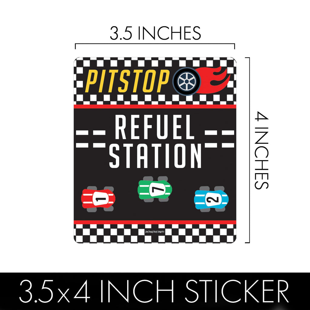 Distinctivs 32-Pack Race Car Chip Bag Labels – Pitstop Refuel Station Design for Birthday Party Favors