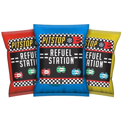 Distinctivs 32-Pack Race Car Chip Bag Labels – Pitstop Refuel Station Design for Birthday Party Favors