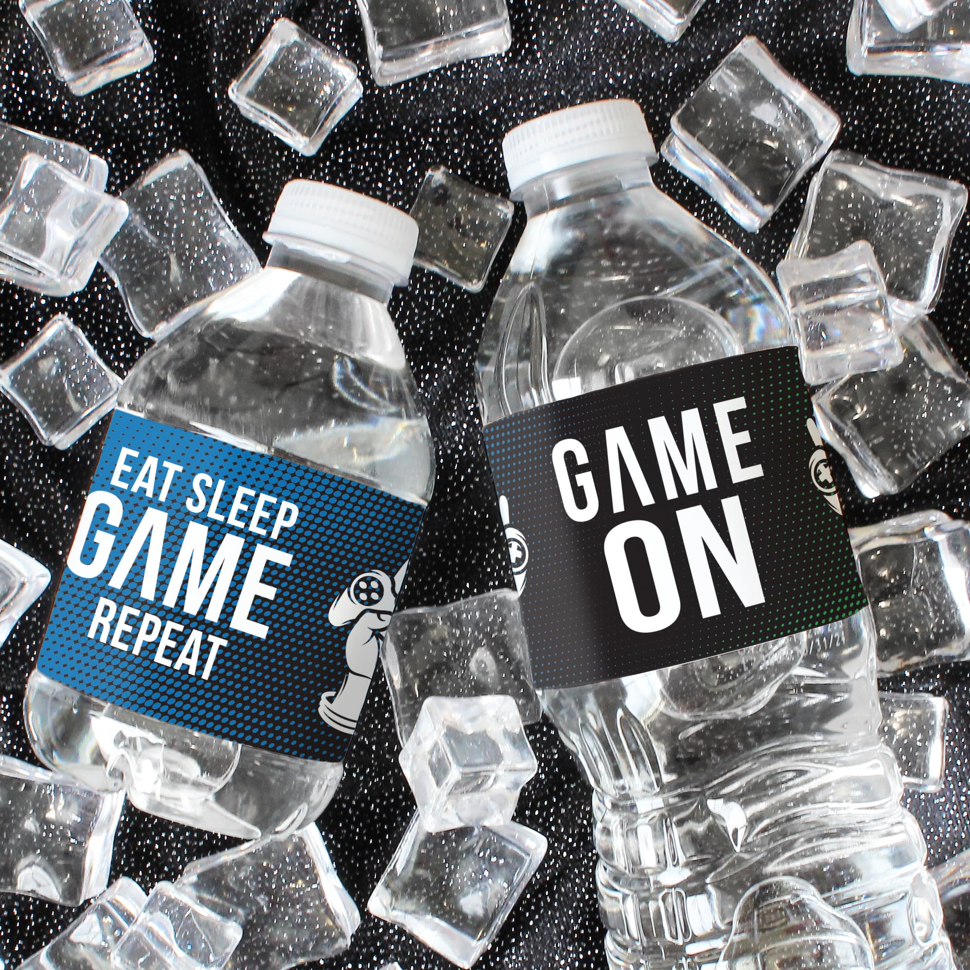 DISTINCTIVS Gamer Birthday Party Favors – 20 Waterproof Video Game Water Bottle Labels – Peel and Stick Stickers for Gaming Party Decorations