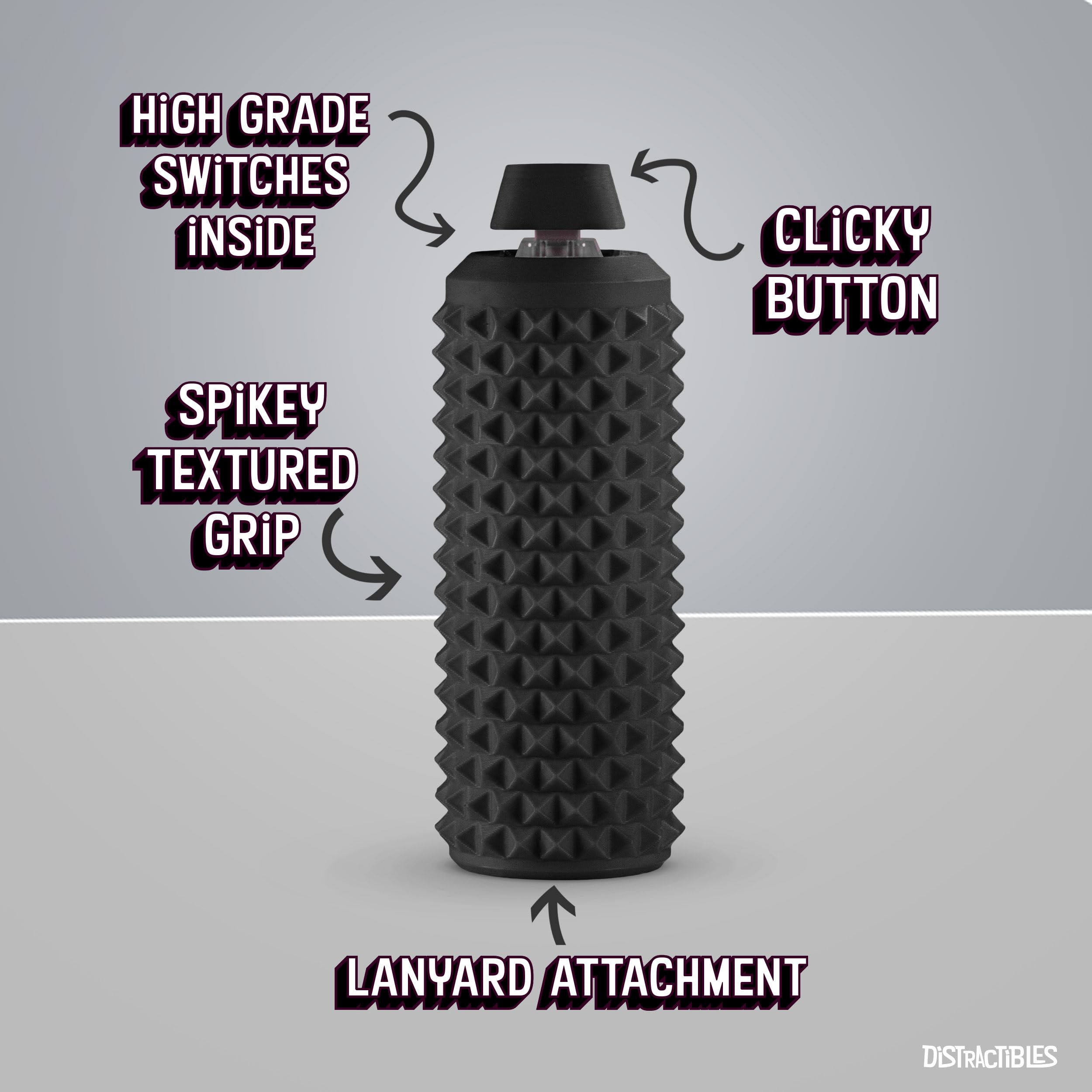 Distractibles Sensory Roller Fidget Toy with Clicker & Tactile Spikes – Black