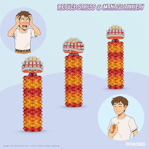 Distractibles Shelly Fidget Clicker | Textured Sensory Tool with Lanyard for Focus (Neon Nova)