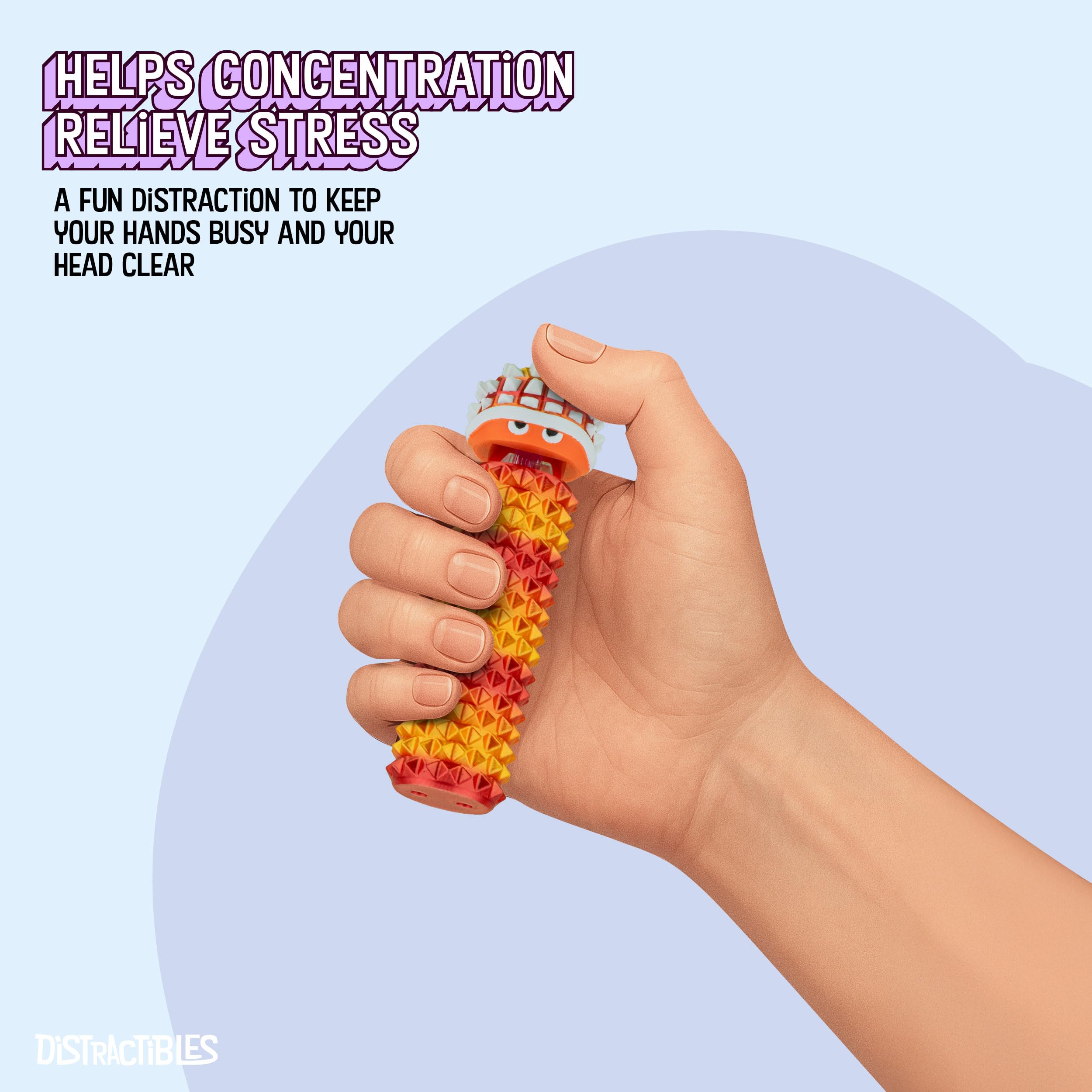 Distractibles Shelly Fidget Clicker | Textured Sensory Tool with Lanyard for Focus (Neon Nova)