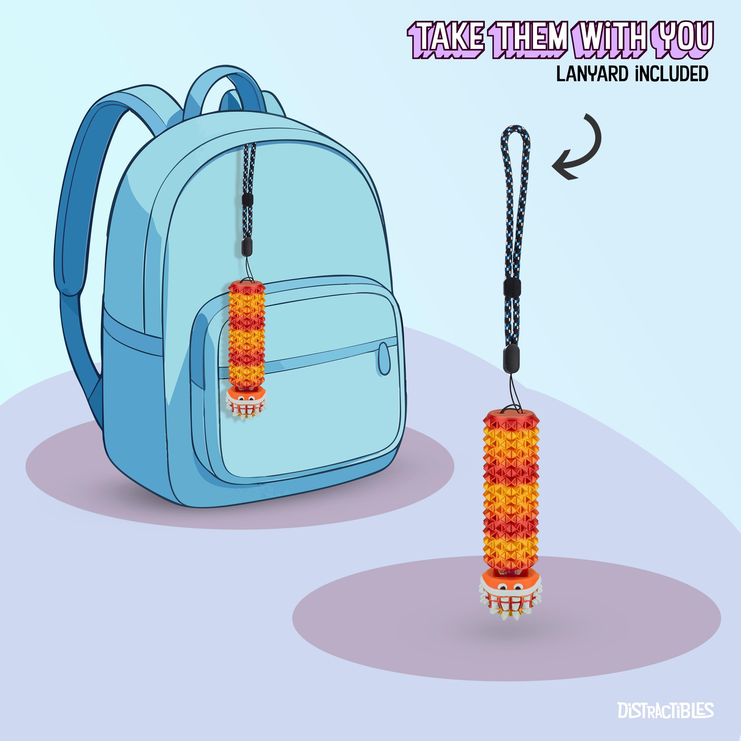Distractibles Shelly Fidget Clicker | Textured Sensory Tool with Lanyard for Focus (Neon Nova)
