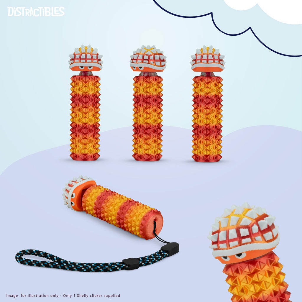 Distractibles Shelly Fidget Clicker | Textured Sensory Tool with Lanyard for Focus (Neon Nova)